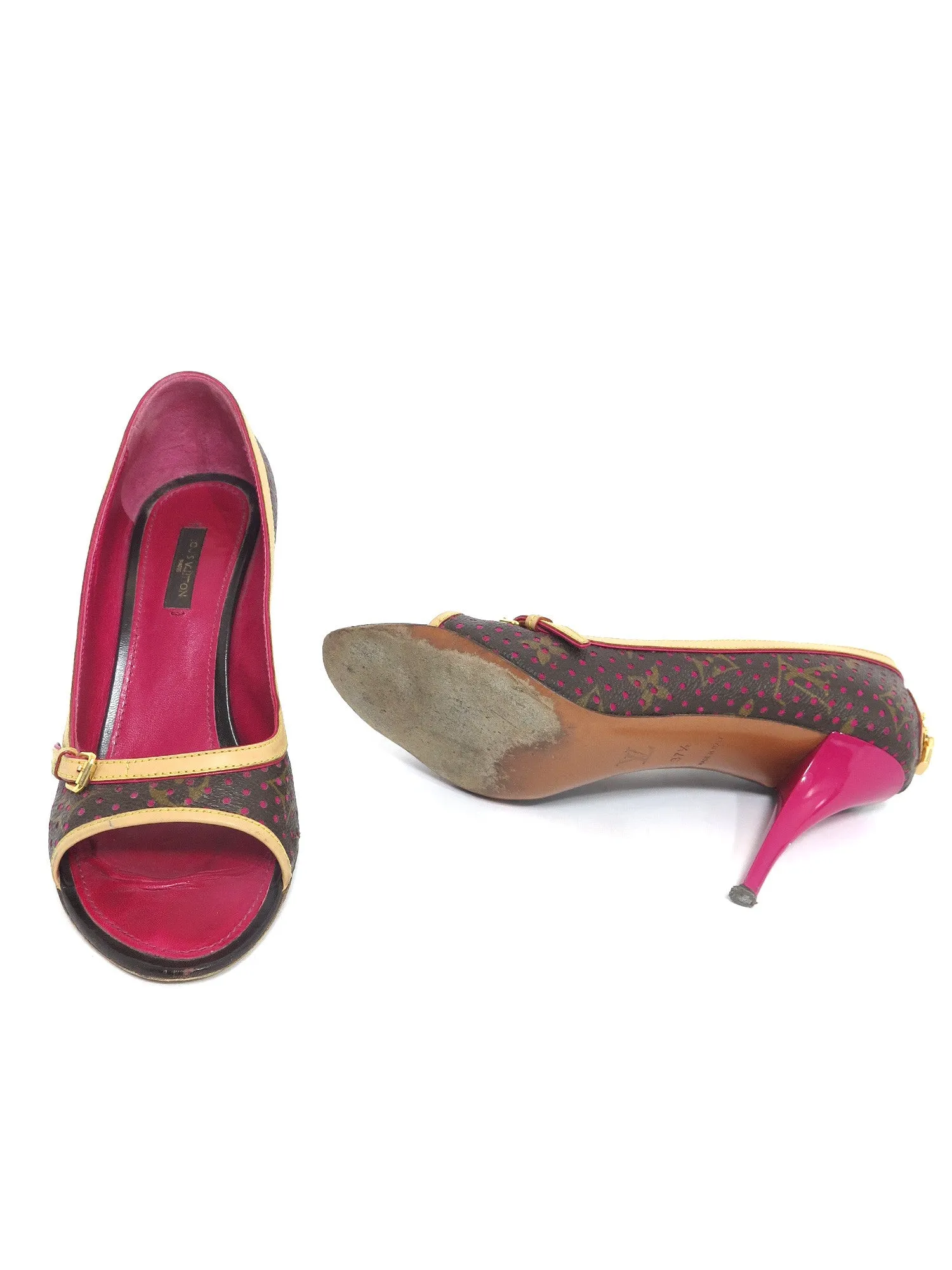 Perforated Peep-Toe Monogram Heels