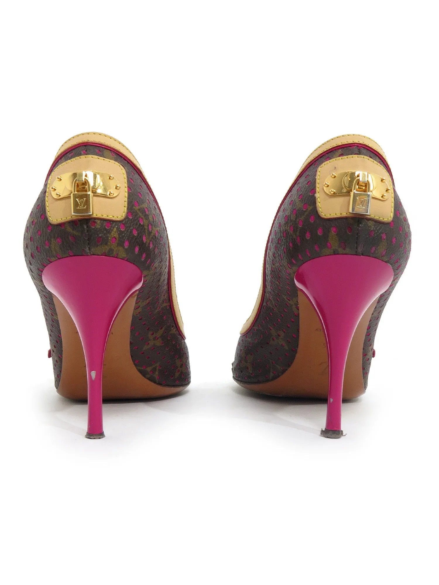 Perforated Peep-Toe Monogram Heels