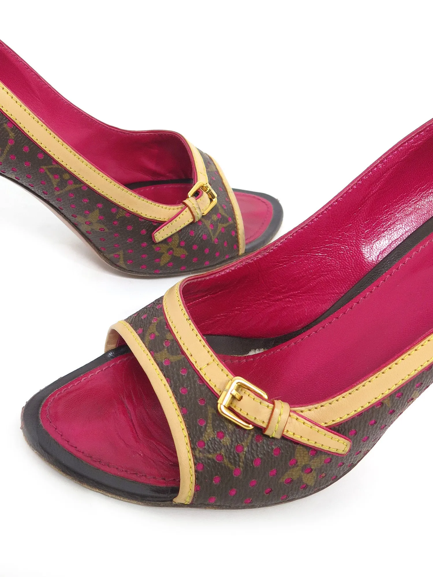 Perforated Peep-Toe Monogram Heels