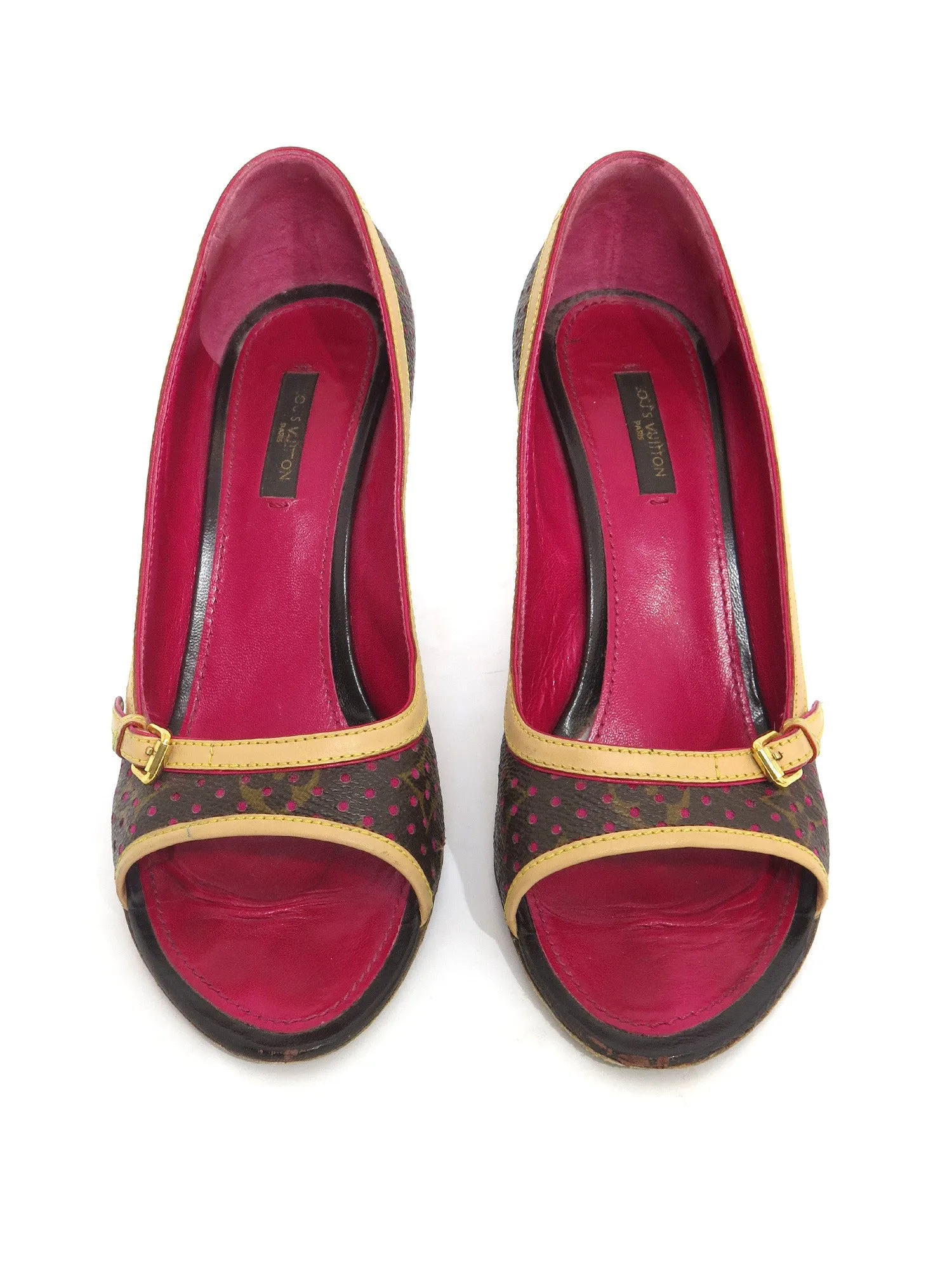 Perforated Peep-Toe Monogram Heels