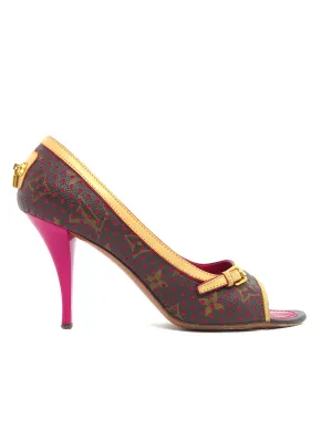 Perforated Peep-Toe Monogram Heels