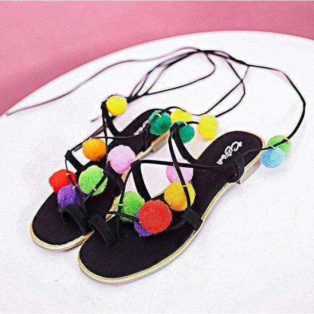 Pom Pom Gladiator Sandals