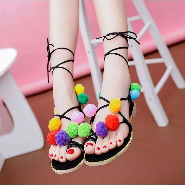 Pom Pom Gladiator Sandals