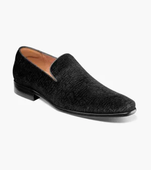 Postino Plain Toe Velvet Slip On-Black | Florsheim Best Seller ventilation channels Postino Plain Toe Velvet Slip On-Black | Florsheim