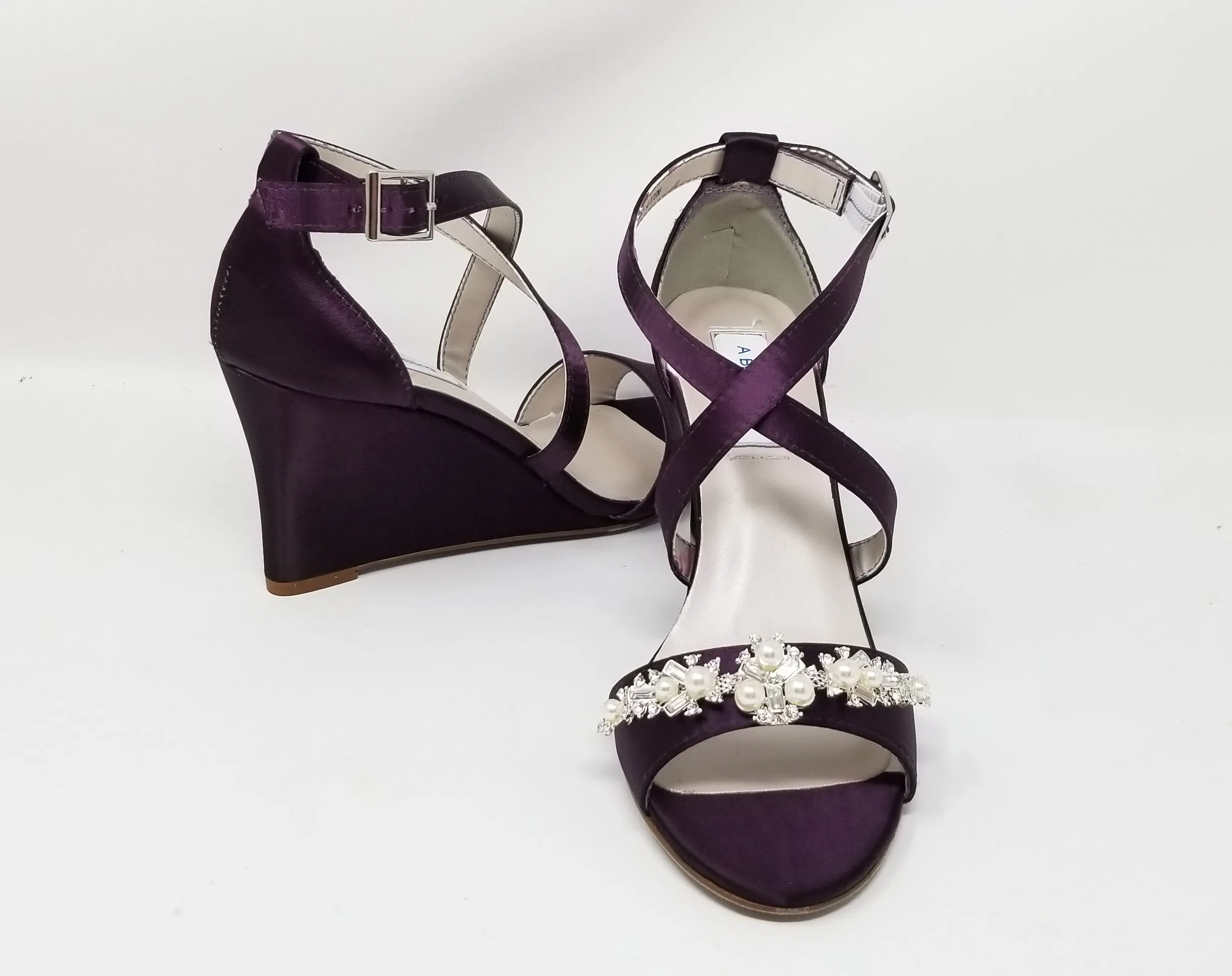 Purple Wedding Wedges with Crystal and Pearl Design | Dyeable Shoes