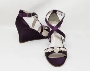 Purple Wedding Wedges with Crystal and Pearl Design | Dyeable Shoes