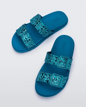 Quick Release Buckle Lust Slide - Blue Lust Slide - Blue Trendy Casual Footwear