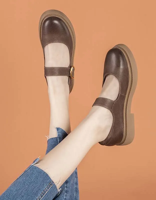 Real Leather Front Buckle Mary Jane Shoes