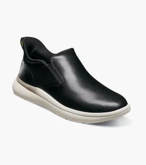 Recycled Rubber Base Fleet Plain Toe Slip On Sneaker-Black | Florsheim Roomy Structured Design Fleet Plain Toe Slip On Sneaker-Black | Florsheim