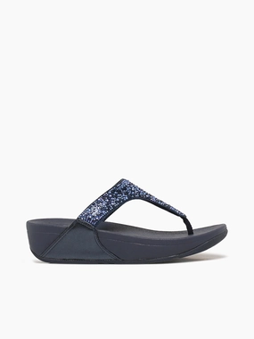 Recycled Rubber Footbed Lulu Crystalmix Toe Midnight Navy Sustainable Rubber Base Double Layer Strap Reinforcement Lulu Crystalmix Toe Midnight Navy