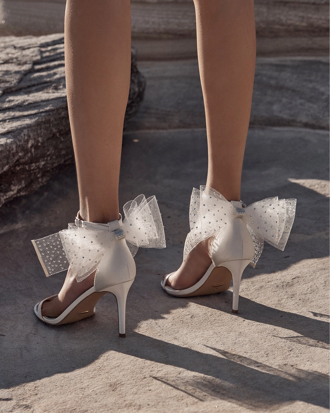 Glam Sandals High Heel NASHA - WHITE SATIN