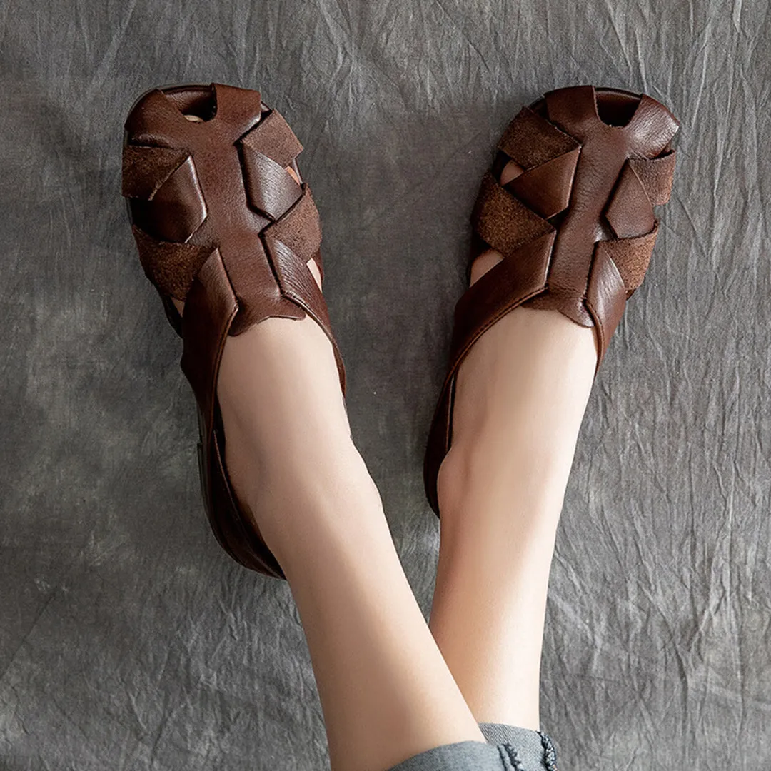 Retro Hollow Out Leather Slip On Shoes