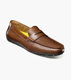 Retro-inspired support Motor Moc Toe Penny Driver-Cognac| Florsheim Motor Moc Toe Penny Driver-Cognac| Florsheim Wide Toe Box Design