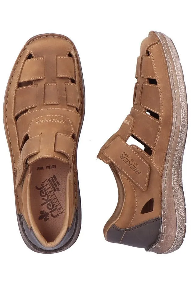 Rieker Mens Leather Fisherman Sandal 03078-25 Brown