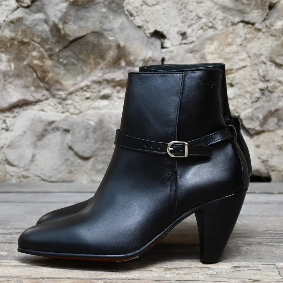 R.M. Williams Ladies Cabarita Boot W/High Heel Adj Ankle Strap In Black