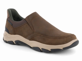 Rockport Reece Step Activated Slip On Shoes Brown Ergonomic Heel Cup Comfortable Soles Dusk Walk Rockport Reece Step Activated Slip On Shoes Brown