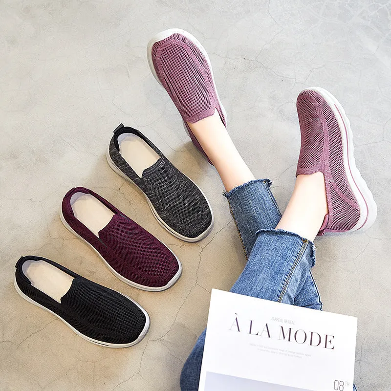 Round Toe Slip On Knitted Walking Shoes