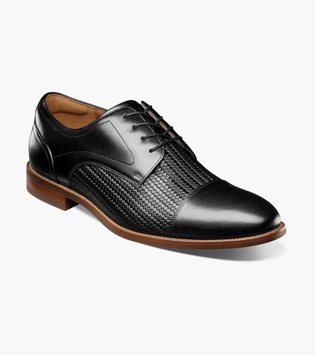 Rucci Weave Cap Toe Oxford-Black | Florsheim No-Slip Grip elegant design