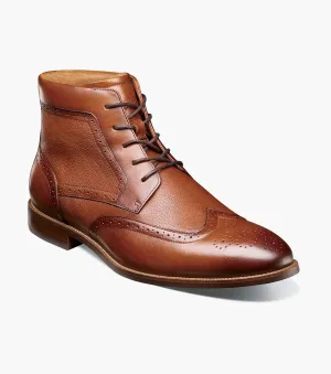 Rucci Wingtip Lace Up Boot-Cognac | Florsheim Patchwork Design Rucci Wingtip Lace Up Boot-Cognac | Florsheim Energy Return Tech Odor-resistant