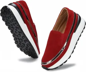 Ruiatoo Platform Shoes for Women Comfort Slip on Suede Moccasins Low Top Casual Wedge Loafers