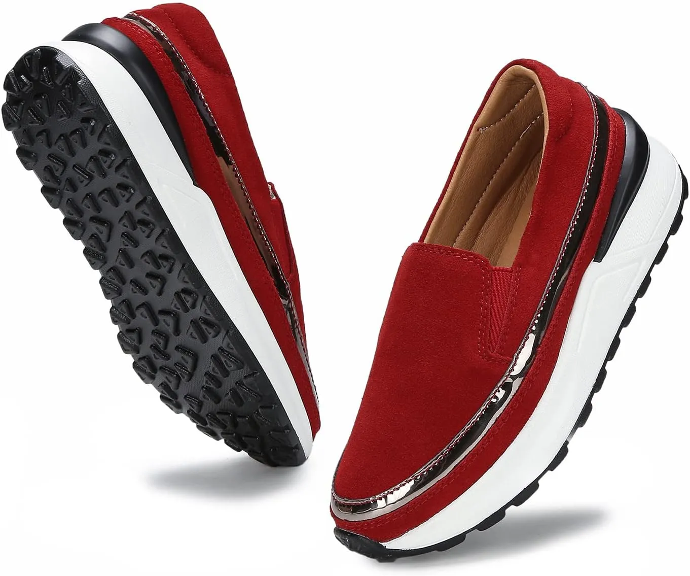 Ruiatoo Platform Shoes for Women Comfort Slip on Suede Moccasins Low Top Casual Wedge Loafers