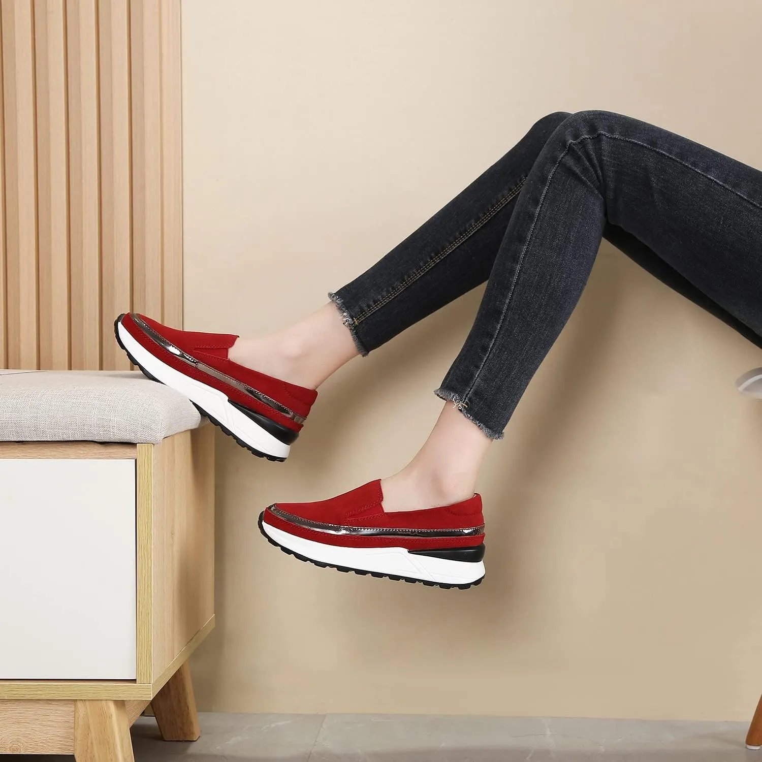 Ruiatoo Platform Shoes for Women Comfort Slip on Suede Moccasins Low Top Casual Wedge Loafers