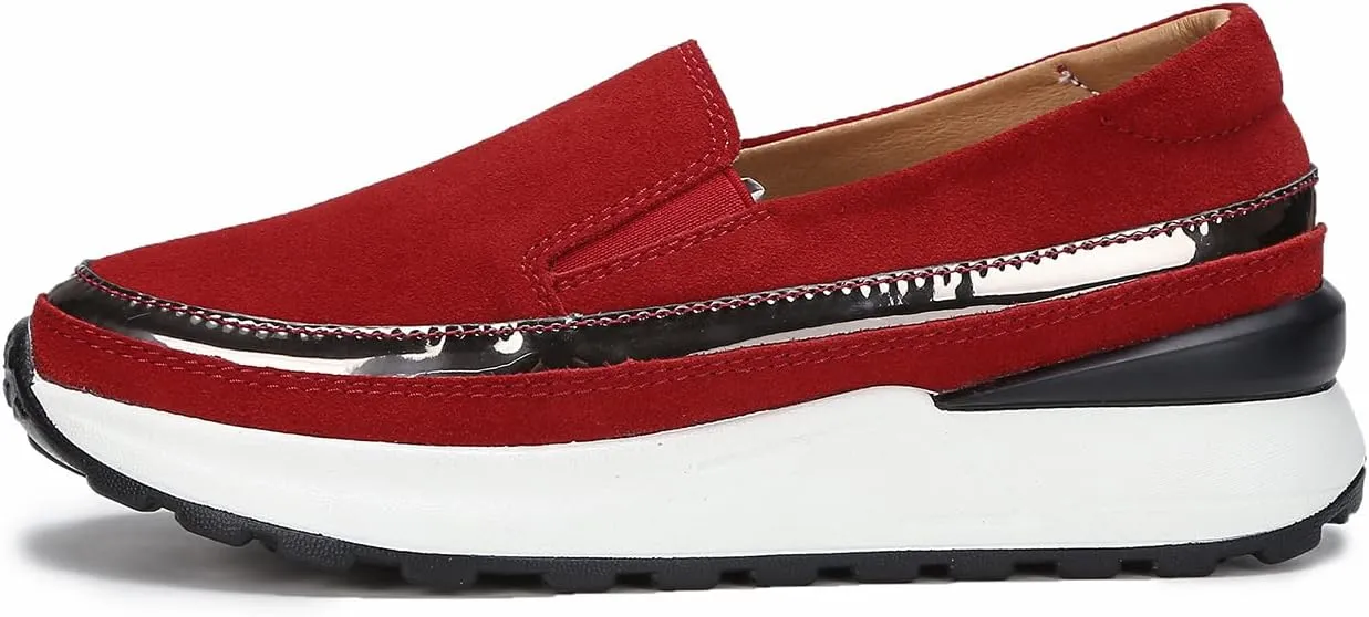 Ruiatoo Platform Shoes for Women Comfort Slip on Suede Moccasins Low Top Casual Wedge Loafers
