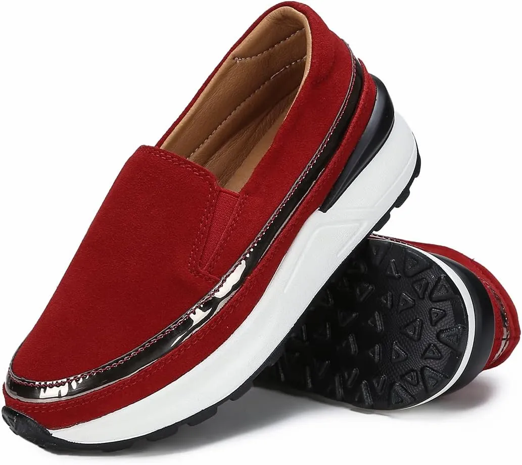 Ruiatoo Platform Shoes for Women Comfort Slip on Suede Moccasins Low Top Casual Wedge Loafers