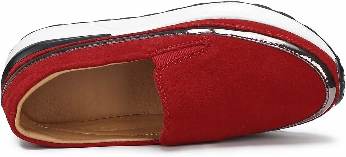 Ruiatoo Platform Shoes for Women Comfort Slip on Suede Moccasins Low Top Casual Wedge Loafers