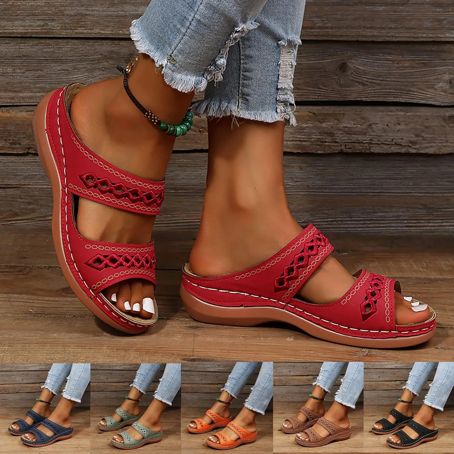 Rvidbe Orthopedic Sandals for Women Fashion, Womens Walking Sandals with Arch Support Anti-Slip Comfortable Sandals Slippers