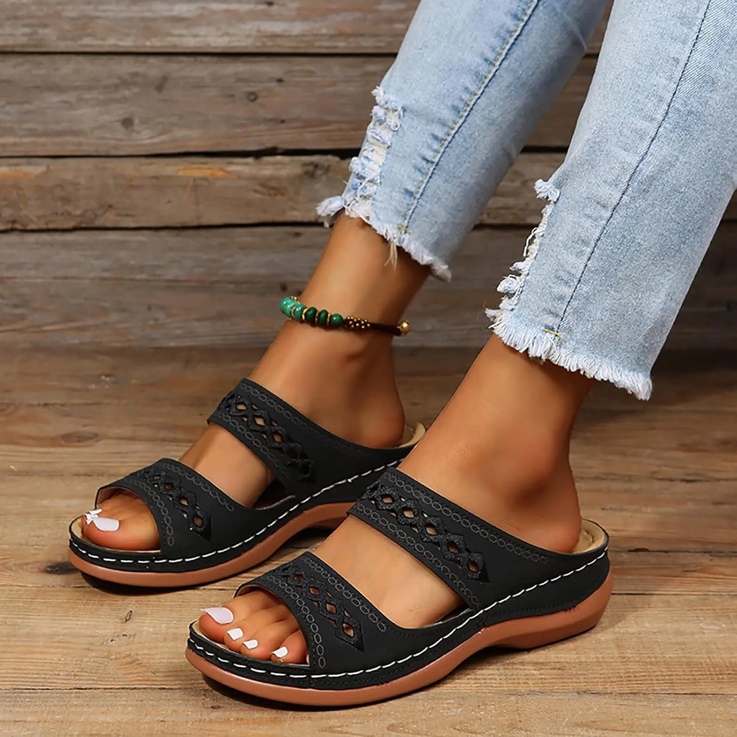 Rvidbe Orthopedic Sandals for Women Fashion, Womens Walking Sandals with Arch Support Anti-Slip Comfortable Sandals Slippers