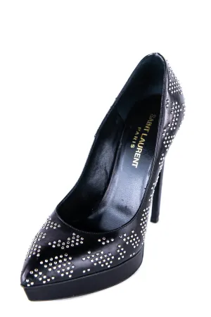 Saint Laurent Black Leather Studded Platform Pumps Size US 6.5 | EU 36.5