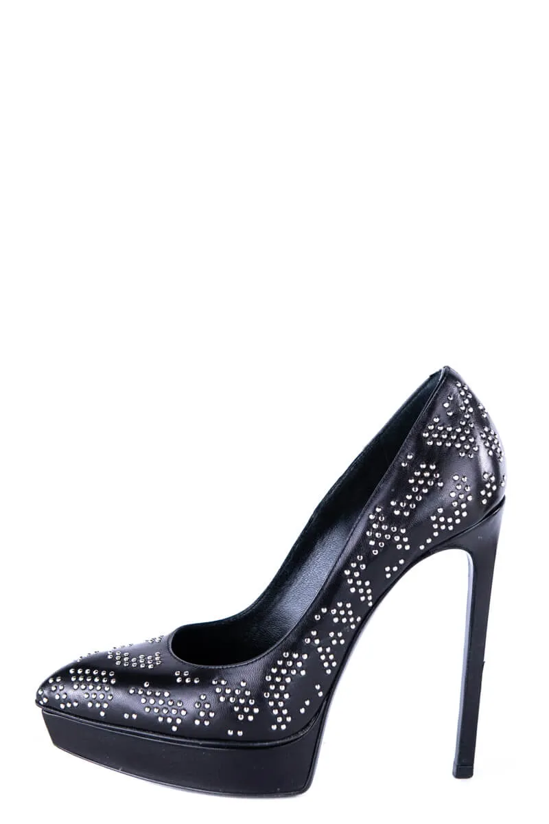 Saint Laurent Black Leather Studded Platform Pumps Size US 6.5 | EU 36.5