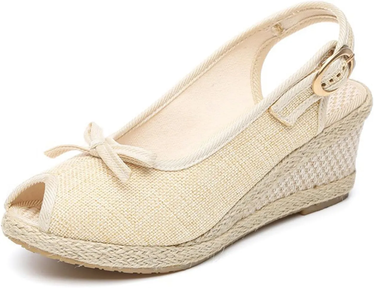 Sandals for Women 2025 Dressy Espadrilles Wedge Sandals Fish Mouth Slingback Shoes Bow Summer Tie Ankle Buckle Strap Sandal