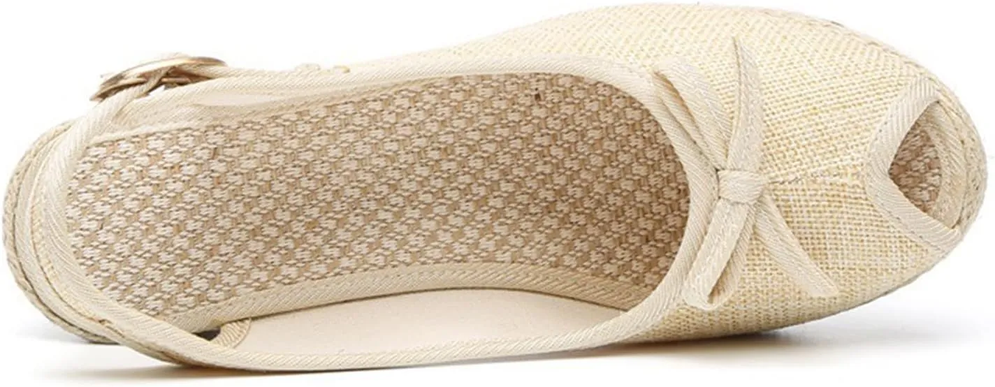 Sandals for Women 2025 Dressy Espadrilles Wedge Sandals Fish Mouth Slingback Shoes Bow Summer Tie Ankle Buckle Strap Sandal