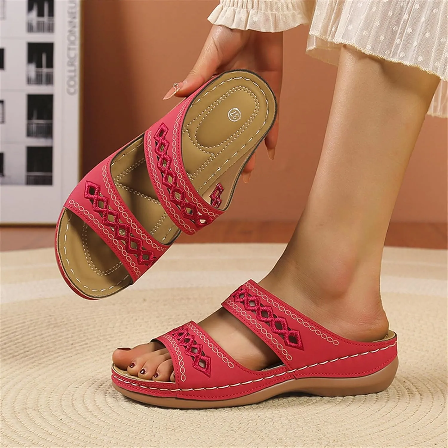 Sandals for Womens Trendy Comfortable Wedge Shoes Slip On Wide Width Sandals for Women Summer Casual Walking Sandal