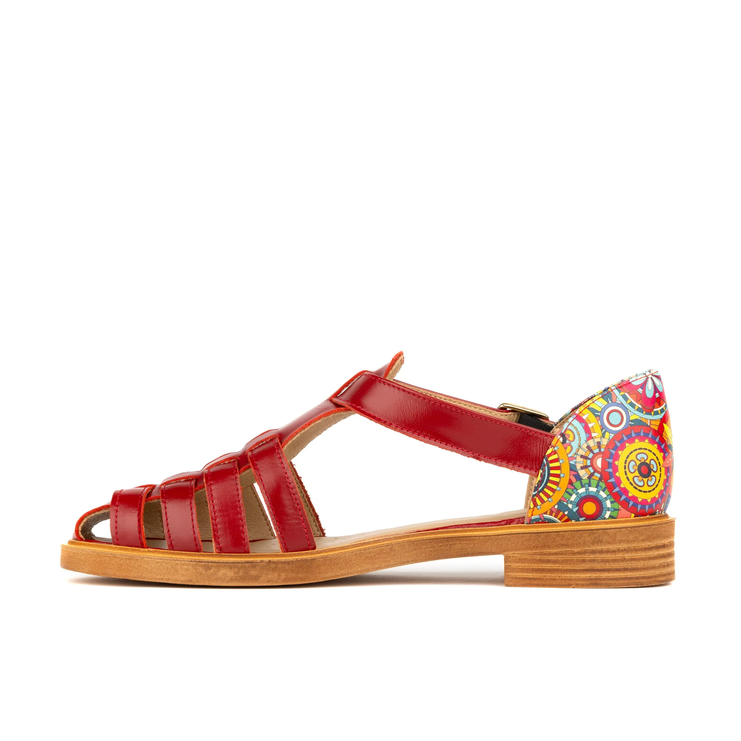 Sandy - Burgundy Signature - Women's fishermen flat leather sandal with covered heel
