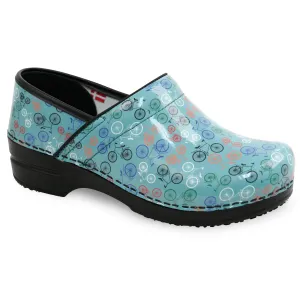 Sanita Auburn Women's Bicycle Print Patent Leather Teal Nursing Clog