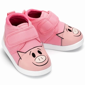 Sculpted-Heel Mo Willems' Piggie Squeaky Toddler Shoes | Pink Ventilated Mesh Travel Enthusiasts Energy Walk Mo Willems' Piggie Squeaky Toddler Shoes | Pink