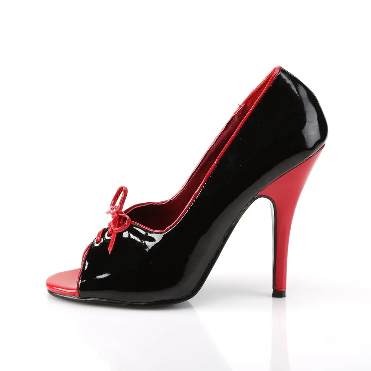 SEDUCE-216 Black & Red Lace Up Peep Toe Heels
