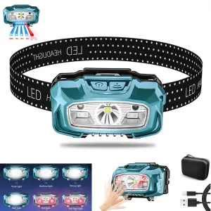 Sensor White Light Red Light LED Headlamp Type-C USB Rechargeable Headlight IR Motion Induction Head Torch Deworming Light IPX6