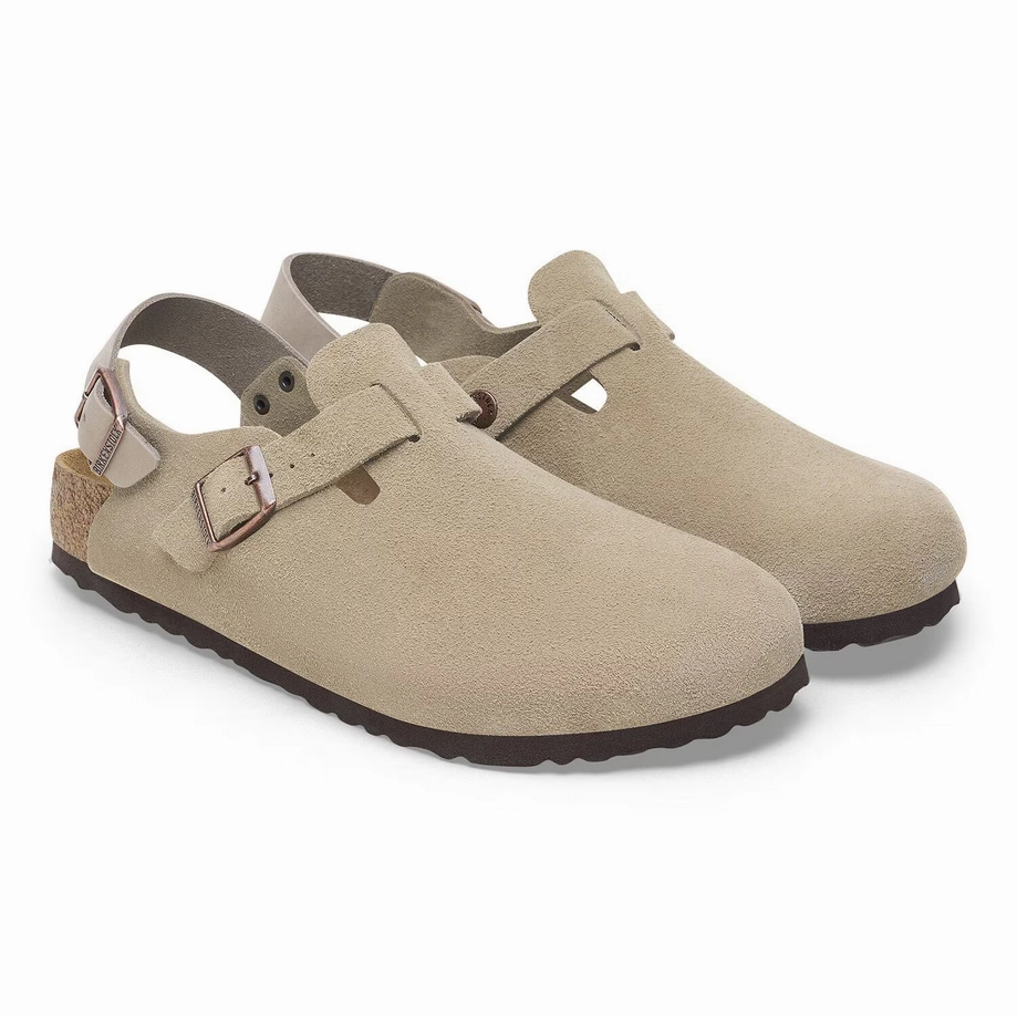 Shock Absorption Midsole Birkenstock Women's Tokio Clog - Taupe Suede Pastel tone High Rebound Midsole Foam