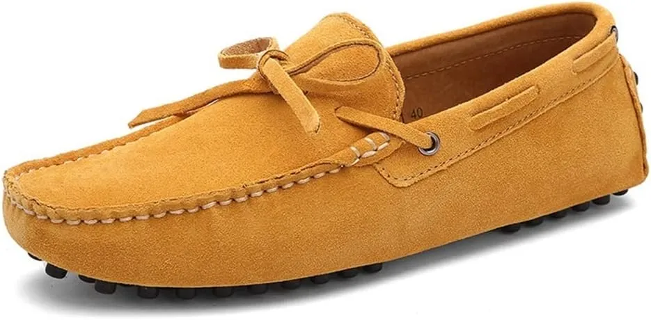Shoes Smoking Loafer for Men Boat Shoes Genuine Leather Stitching Details Round Toe Suede Vamp Flat Heel Flexible Anti-Slip Resistant Driving Slip On (Color : Yellow, Size : 9)