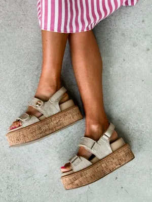 [ShuShop] Lucille Platform Sandals-Gold Woven