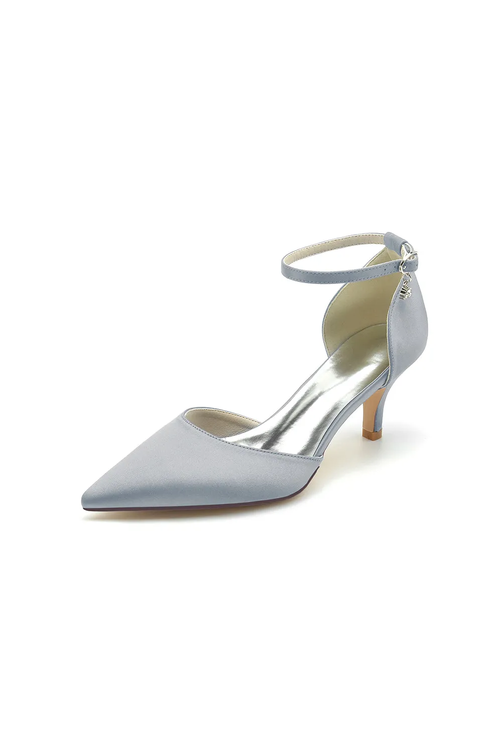 Simple Pointed Toe Satin Kitten Heels