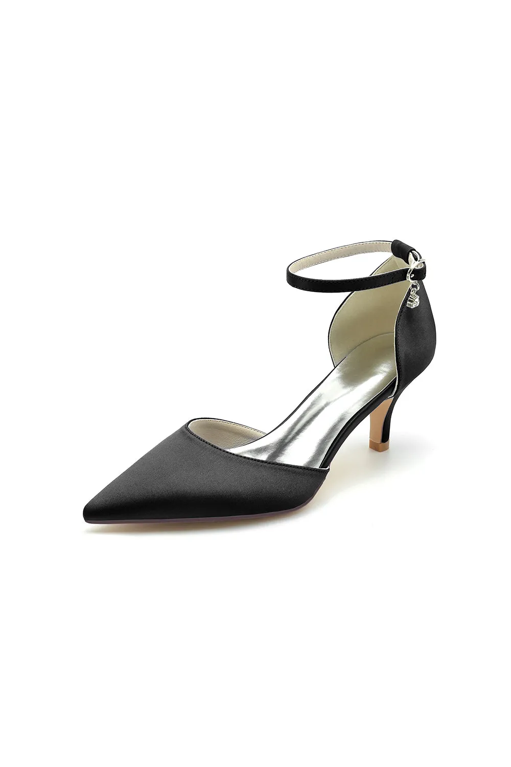 Simple Pointed Toe Satin Kitten Heels