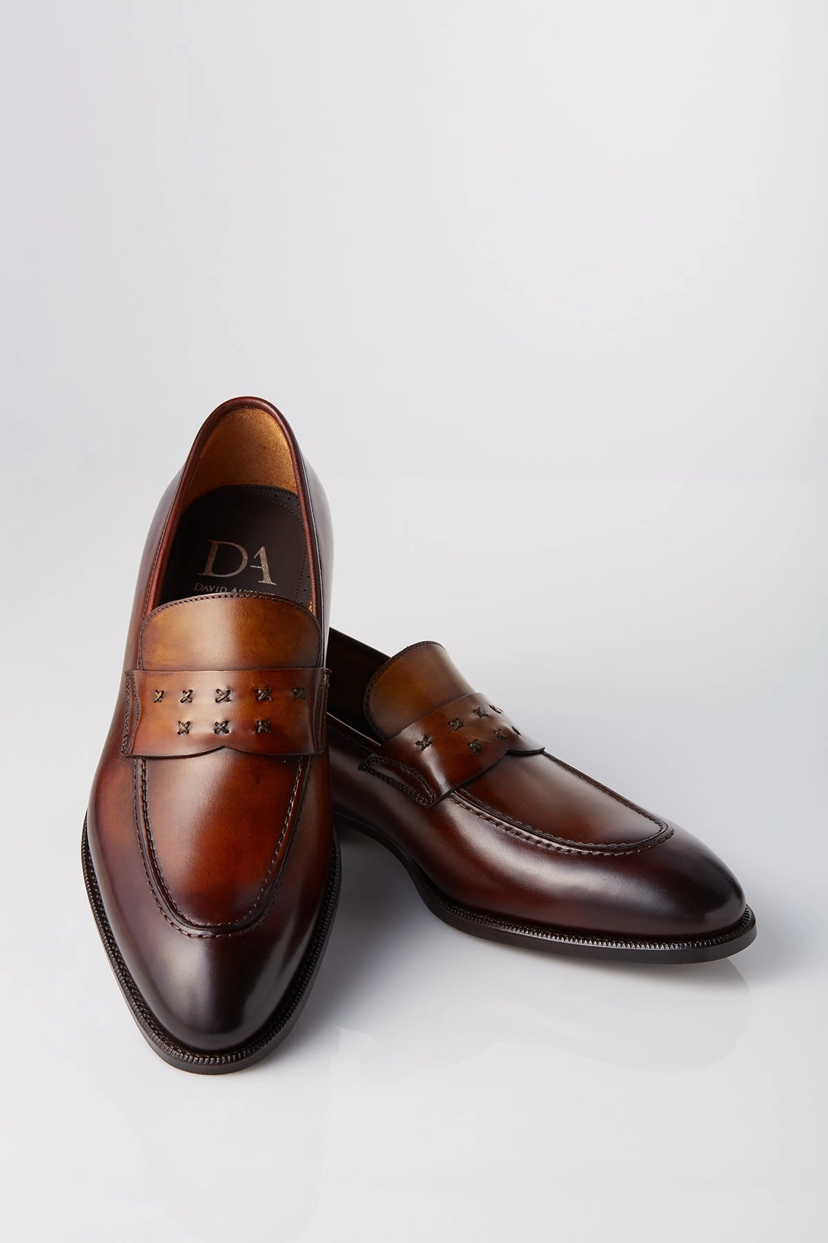 Loafer Style David August Leather Cross Stitched Penny Loafers in Whiskey Brown