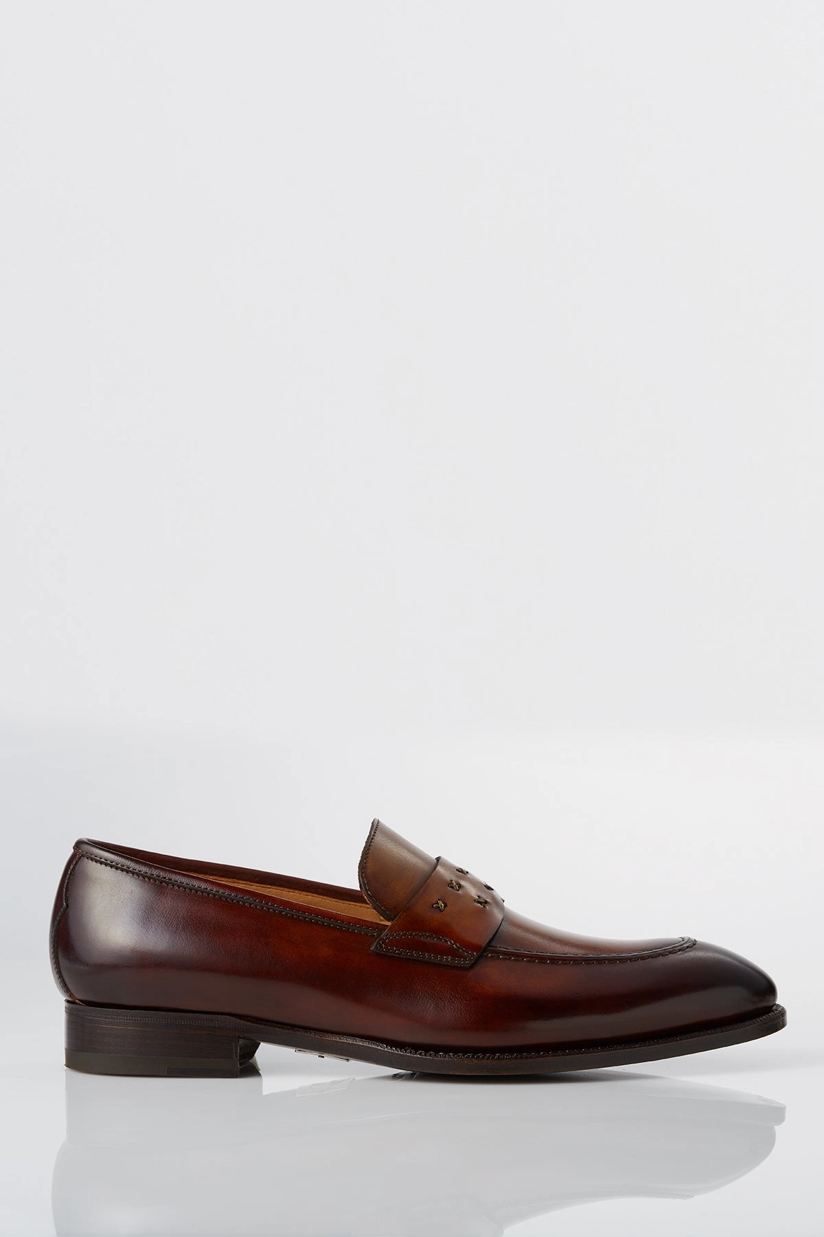 Fast Move David August Leather Cross Stitched Penny Loafers in Whiskey Brown