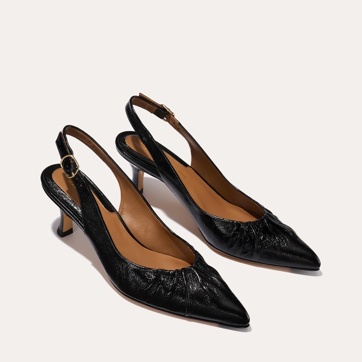 Heavy Duty System industry standard The Anya Slingback - Black Crinkle-Gloss Nappa