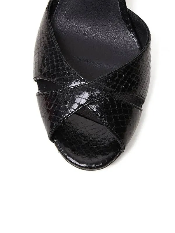 Snakeskin Print Lace Up Leather Sandals